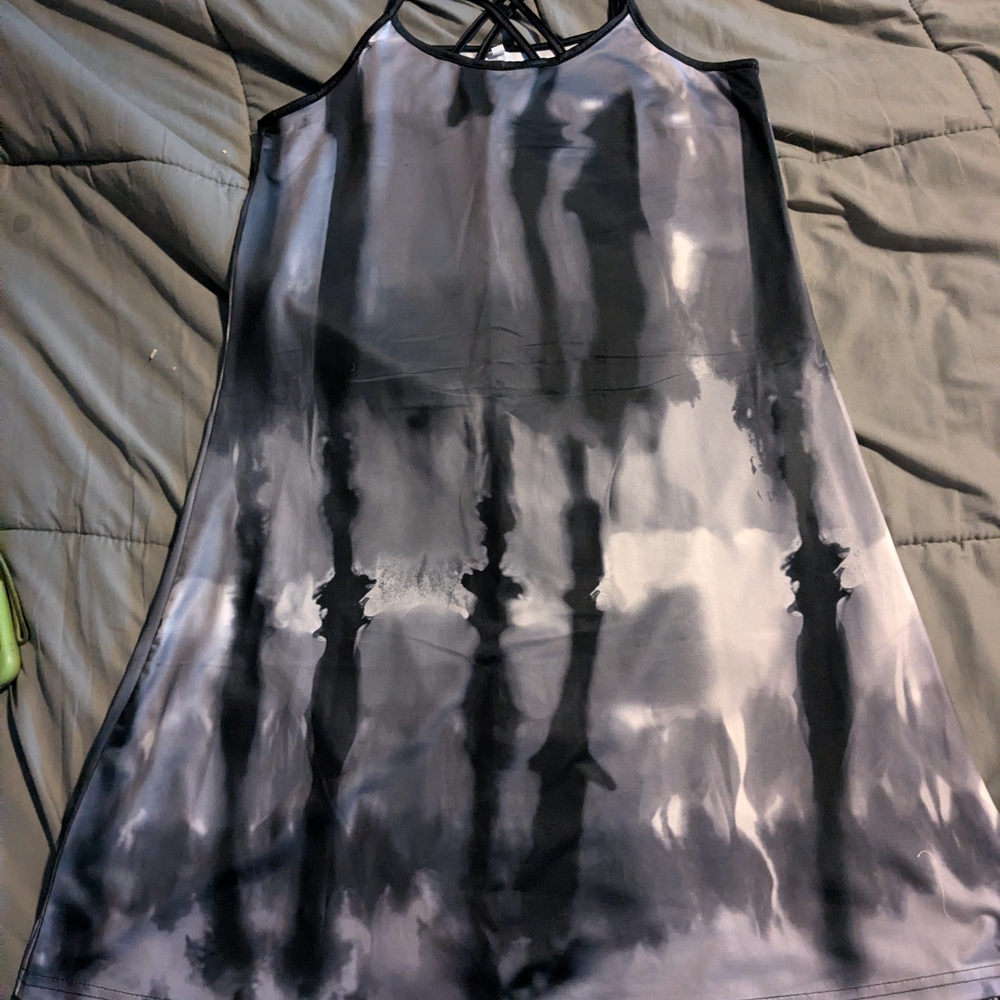 Black and Gray Tie-Dye Tank Dress